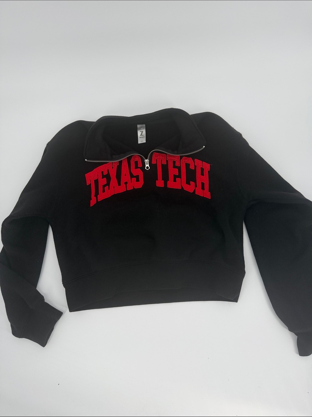 Texas Tech Black Half-Zip Cropped Sweatshirt with Red Applique